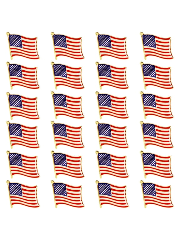 American Flag Lapel Pins - Patriotic Pin for Suits & Jackets - Bulk USA Accents for Backpacks & Hats - Pack of 24, Metal, Butterfly Clasp, Red/White/Blue