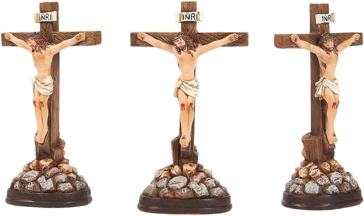 Juvale 3-Pack Standing Crucifix Cross Statues, Little Jesus Figures ...
