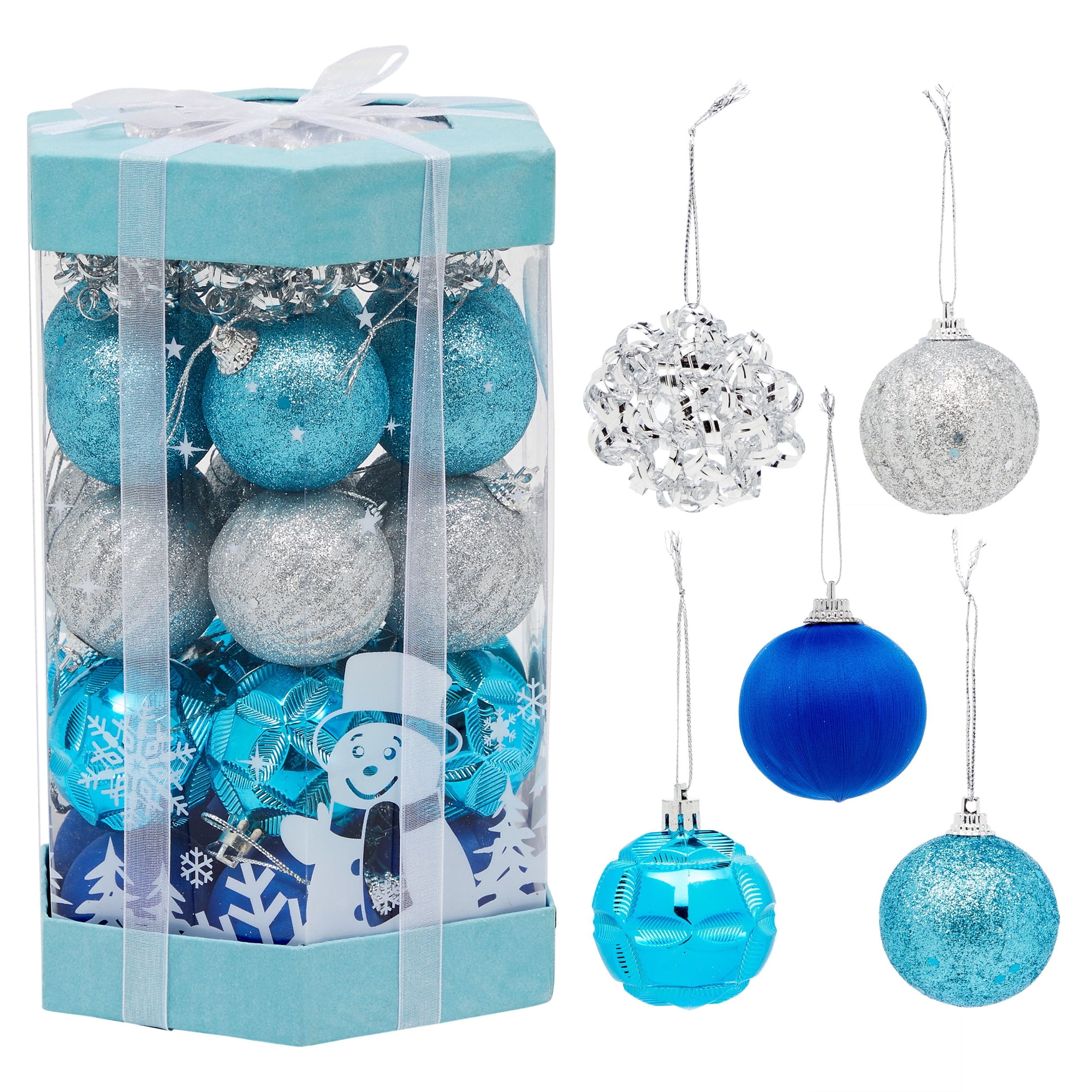 Juvale 35-Piece Mini Christmas Ornaments - Shatterproof Blue \u0026 Silver Christmas Ornaments, 1.8 Inch Christmas Balls, Glitter Ornaments for Hanging on Indoor \u0026 Outdoor Christmas Trees