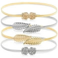 thumbnail image 1 of Juvale Skinny Stretch Metallic Waist Belts - Two-Tone Gold & Silver Metal Belts for Women with Leaf & Rose Pattern & Adjustable Comfort Fit - Pack of 4, Medium 27-40 in, Gold & Silver, 1 of 11