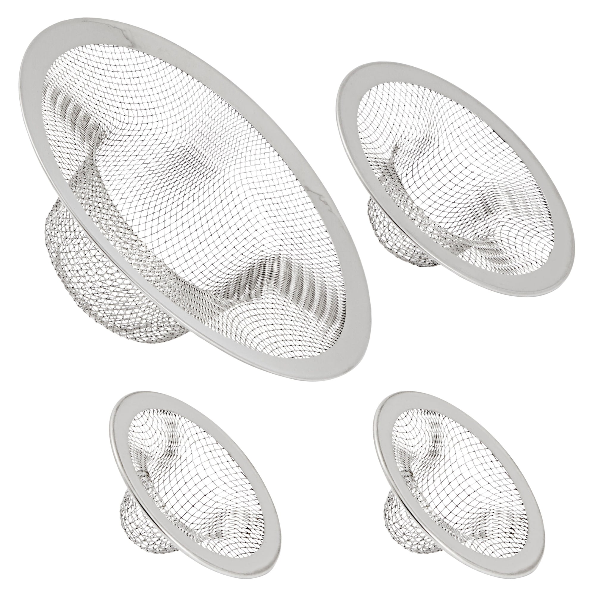 Juvale 4-Pack Stainless Steel Kitchen Sink Drain Strainer, Mesh Screen Drainer and Hair Catcher for Bathroom (4.3", 2.8" and 2.1")