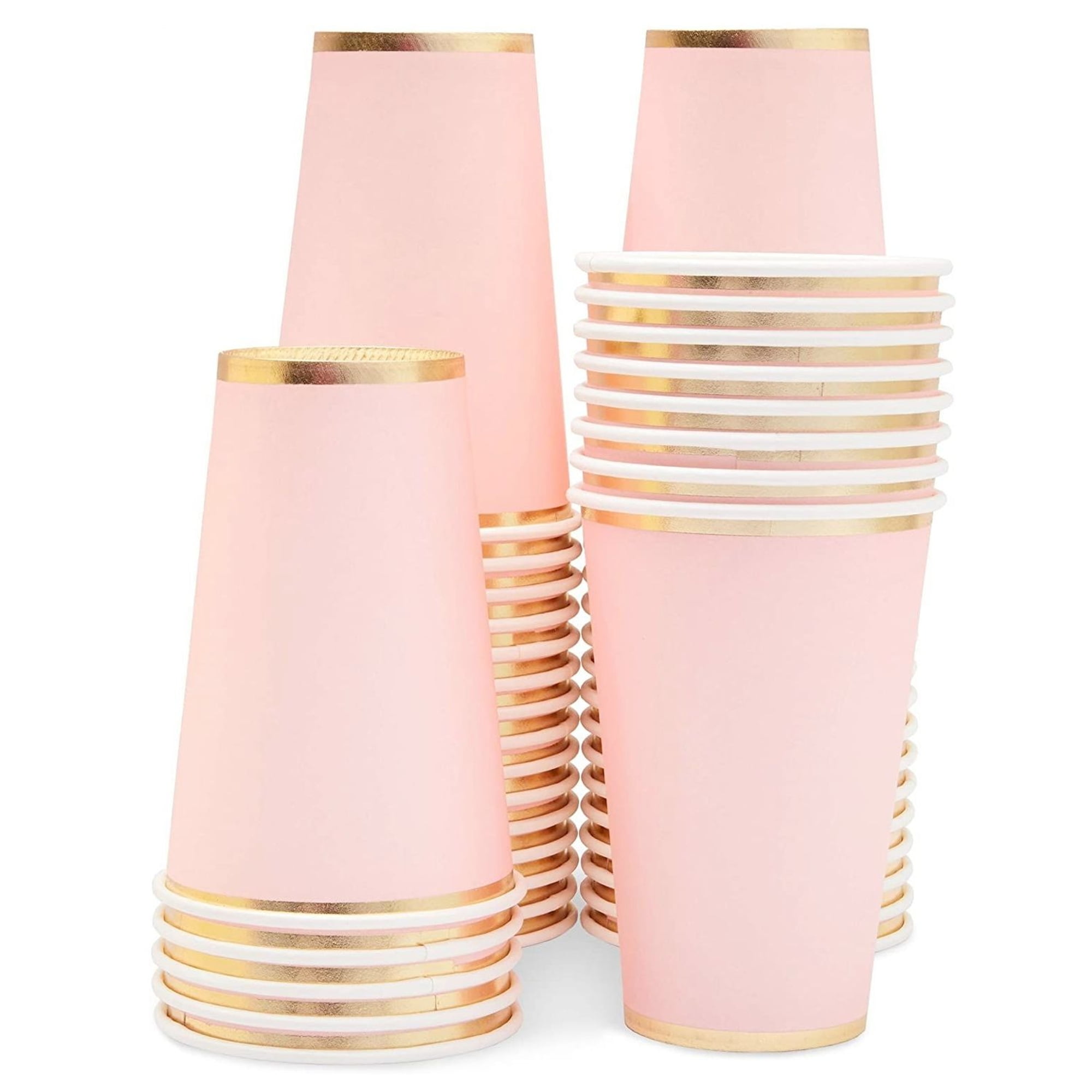 50 Pack 16 oz Paper Pink Party Cups for Girls Sweet 16 Party Supplies (Rose  Gold Foil)