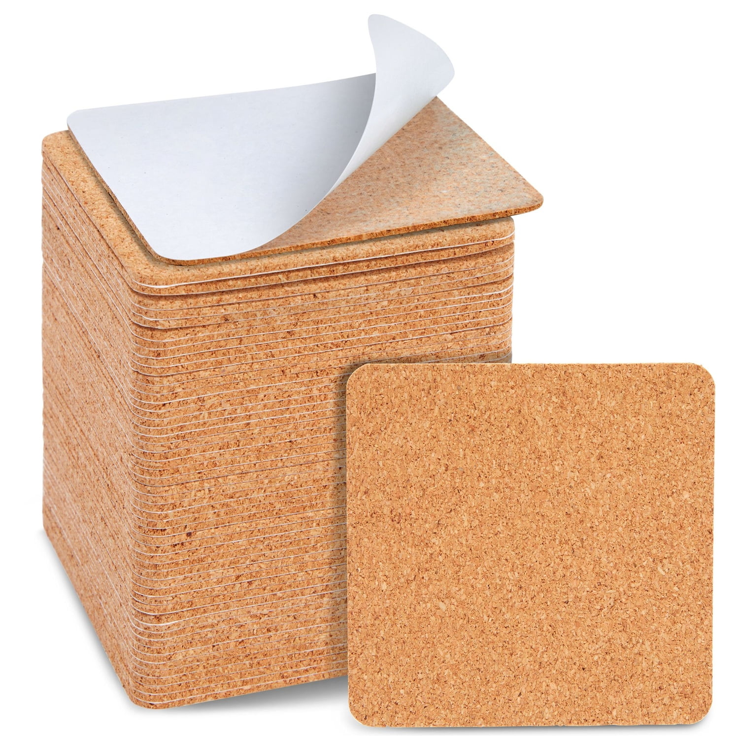 Juvale 50 Pack Square Self Adhesive Cork Board Backings for DIY Crafts, Projects, Customizable Blank Tiles, Cork Squares for Coasters, Decor (1.5 mm Thick, 3.7 in Length)