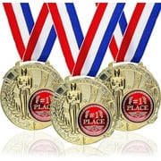 Juvale 6 Pack Bulk Gold 1st Place Medals with Ribbons for All Ages and Sports, Winner Award Ribbons, 2.6 Inch Diameter, 15.3 Inch Ribbon Length