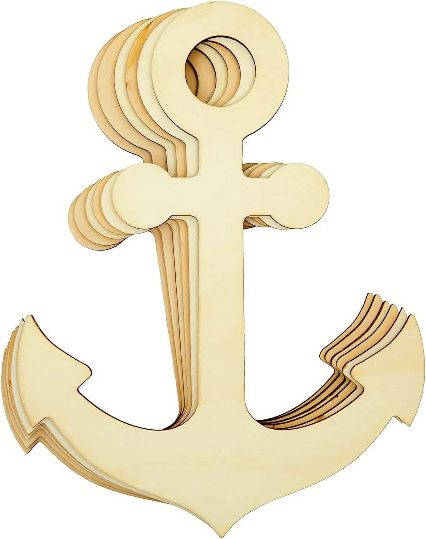 Set of 6 Unfinished Light Brown Wooden Anchor Cutouts for Crafts