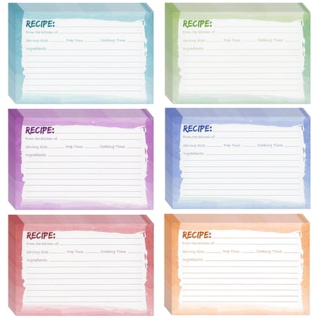 Juvale Recipe Cards - 4 x 6-Inch, Watercolor, 60-Pack - Double-Sided Cardstock & Color Coded Recipe Cards for Kitchen Organization & Cooking