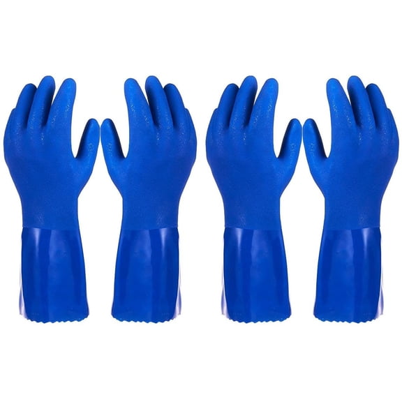 Juvale Cleaning & Kitchen Gloves for Women - 2 Pairs, Medium, Blue, Cotton Lined - Heavy Duty Rubber Gloves for Dishwashing, Waterproof & Reusable