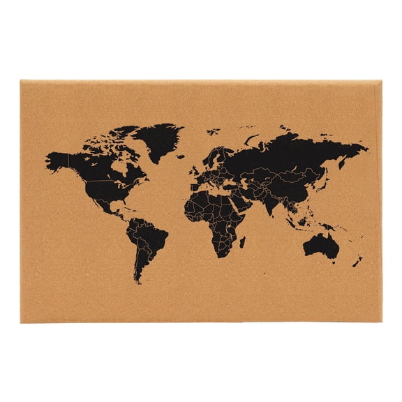 Juvale Cork Board Map of World - 23.5 x 15.75 in, Brown Rectangular Wall Mount - Past & Future Travel Map & Pin Board Corkboard with 4 Pushpins & Screws Included