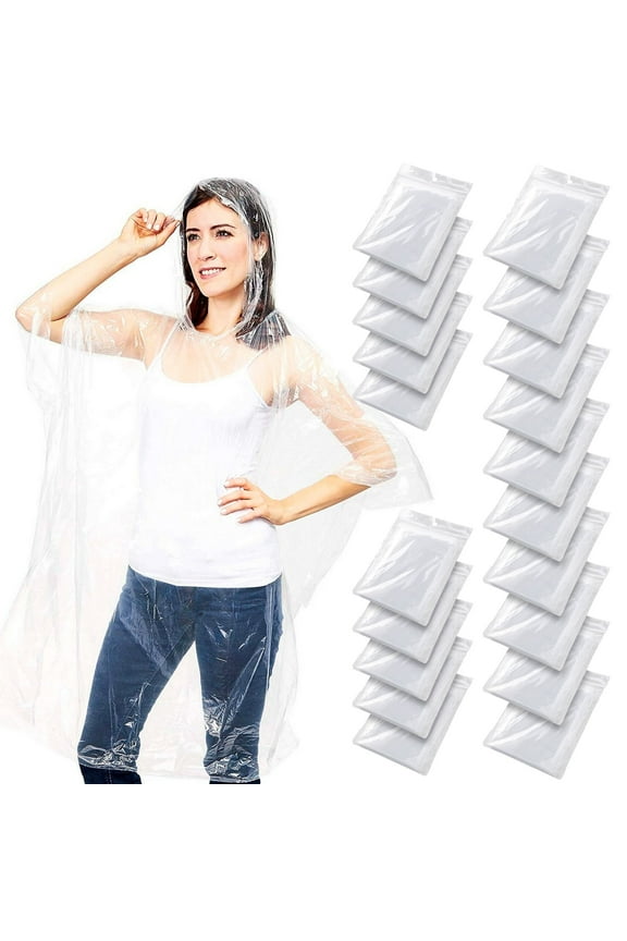 Disposable Clear Plastic Emergency Ponchos with Hood (Women's) Size Regular