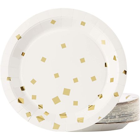 Juvale Disposable Gold Party Plates, 9", Gold Foil Square Confetti, 48 Count