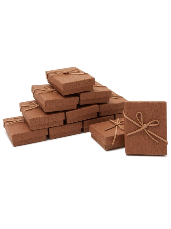 Jewelry Gift Boxes - 3.7 x 2.9 x 1.3 In, Kraft, Pack of 12 - Velvet Lined & Bow Lid Cardboard Necklace Box