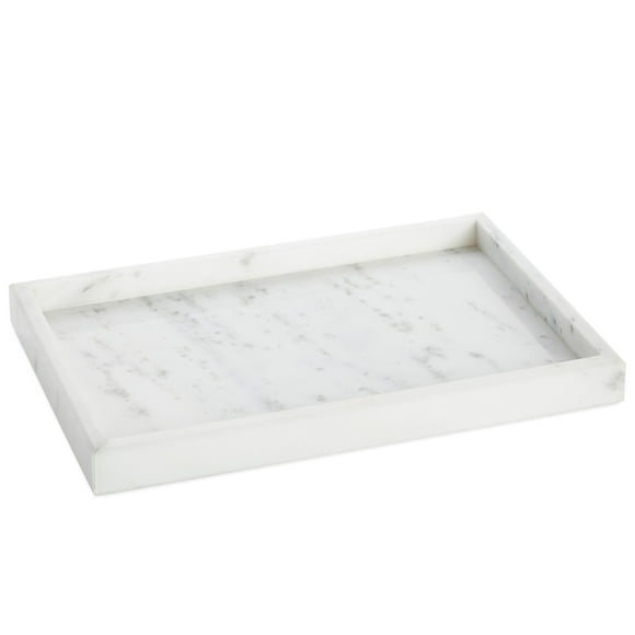 Juvale Large Marble Vanity Tray For Jewelry, Cosmetics, Candles, Lotion, Shampoo, and Perfume, for Dresser and Bathroom, Natural Veining (11.7x1.1x7.7 in, White)