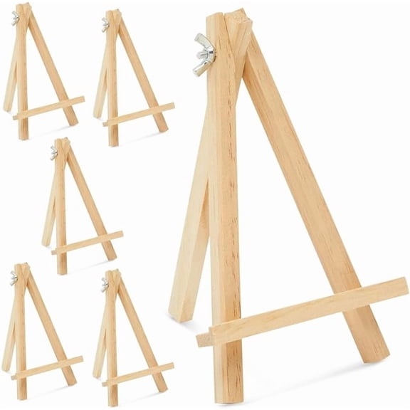 Juvale Mini Easel Stand - 7 in, Light Brown Lotus Wood, 6-Pack - Table & Desktop Display Stand - Place Card Holder & Photo Display