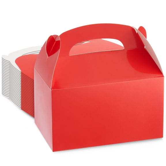 Juvale Red Gable Boxes - 6.2 x 3.5 x 3.6 In Pack of 24 - Sturdy 300 GSM Paper Carriers & Handles - Party Favors & Cardboard Treat Boxes