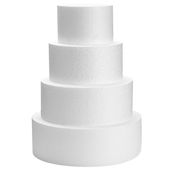 Juvale Round Foam Cake Dummy - Wedding Cake Display Platform - Stackable Tier Stacking Kit - Practice Decorating Supplies - 6", 8", 10" & 12" Tiers, 16" Tall