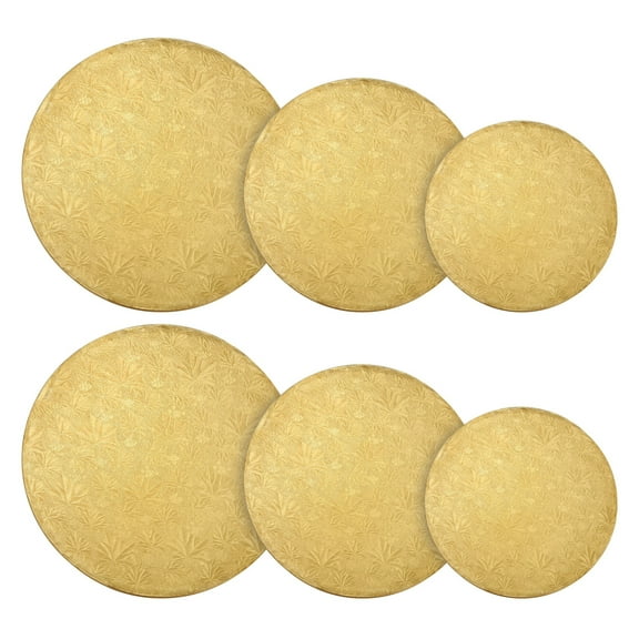 Juvale Gold Cake Drums - 8, 10 & 12-Inch Round - 1/2-Inch Thick, Gold Glossy Cardboard, Set of 6 - Cake Drum Set & Board for Decorating, Cupcake Stand & Dessert Display
