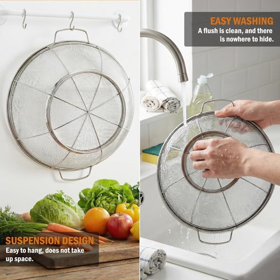 Juvale Stainless Steel Ultra-Fine Mesh Strainer – Durable Rust-Resistant Colander with Ergonomic Handle, Flour Sifter & Rice Drainer – Dishwasher-Safe, Stable Design (33x28x11cm, Silver)