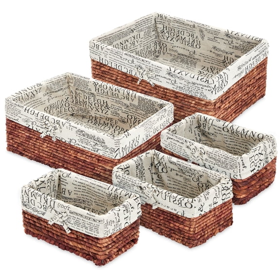 Juvale Wicker Baskets for Organizing - 5-Pack Rectangular Brown, Small/Medium/Large - Storage Baskets for Shelves, Bathroom & Laundry with Cloth Liners