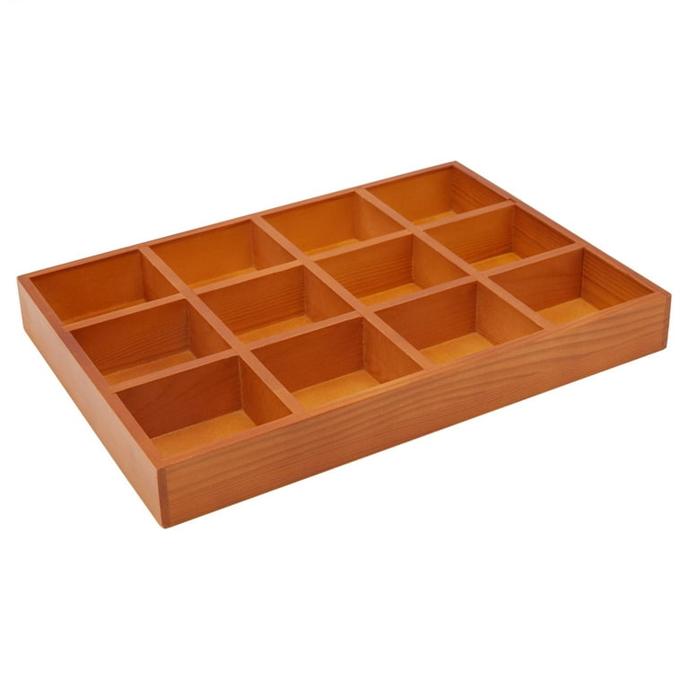 2 Pack Wooden Storage Tray Box With Lid, 9 Compartments Storage