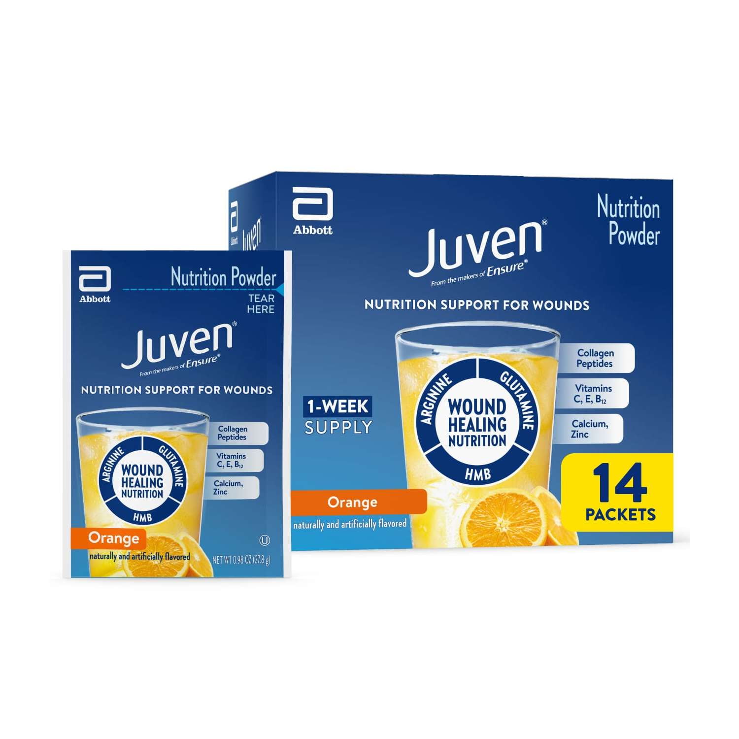 Juven Therapeutic Nutrition Drink Powder, Orange, 14 Packets
