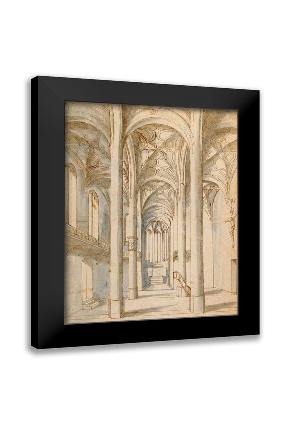 Juvenal, Paul the Elder 12x14 Black Modern Framed Museum Art Print Titled - Interior of a Gothic Church, 1629