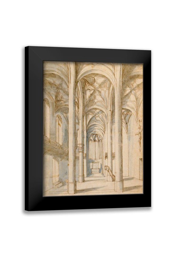 Juvenal, Paul the Elder 12x14 Black Modern Framed Museum Art Print Titled - Interior of a Gothic Church, 1629