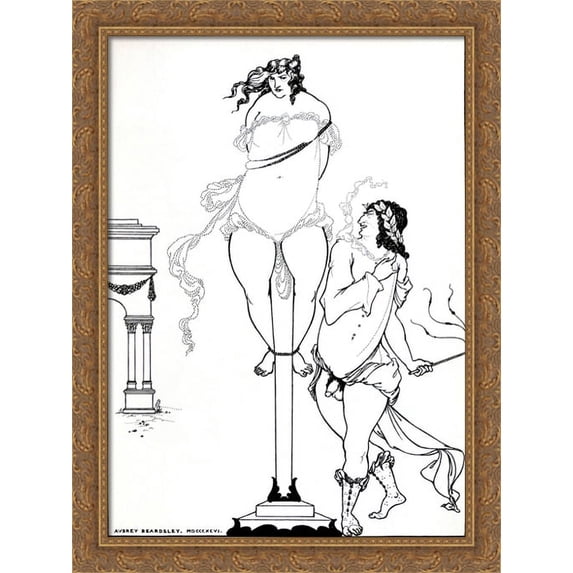 Juvenal Scourging Woman 28x36 Large Gold Ornate Wood Framed Canvas Art by Aubrey Beardsley