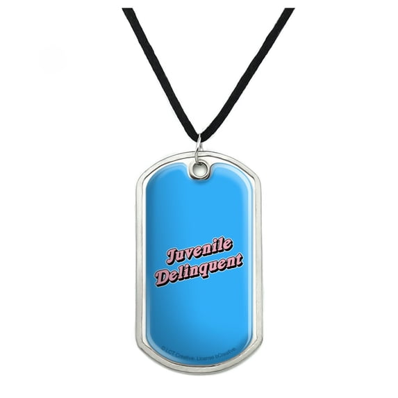 Juvenile Delinquent Funny Humor Military Dog Tag Pendant Necklace with Cord