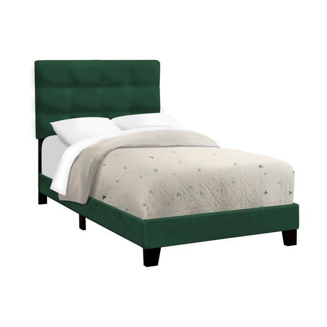 Green Velvet Twin Upholstered Bed with Tufted Headboard