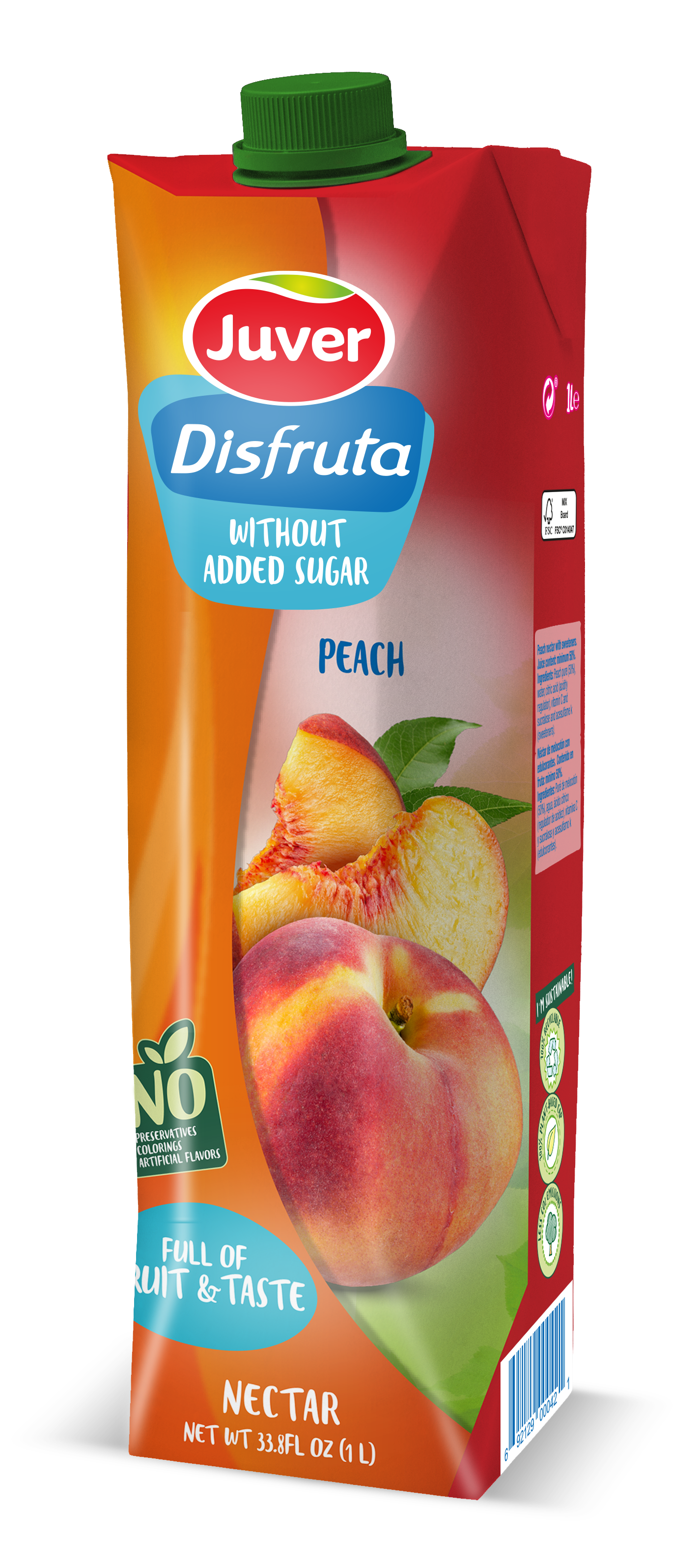 Juver No Sugar Added Peach Nectar 33.8oz (1lt)