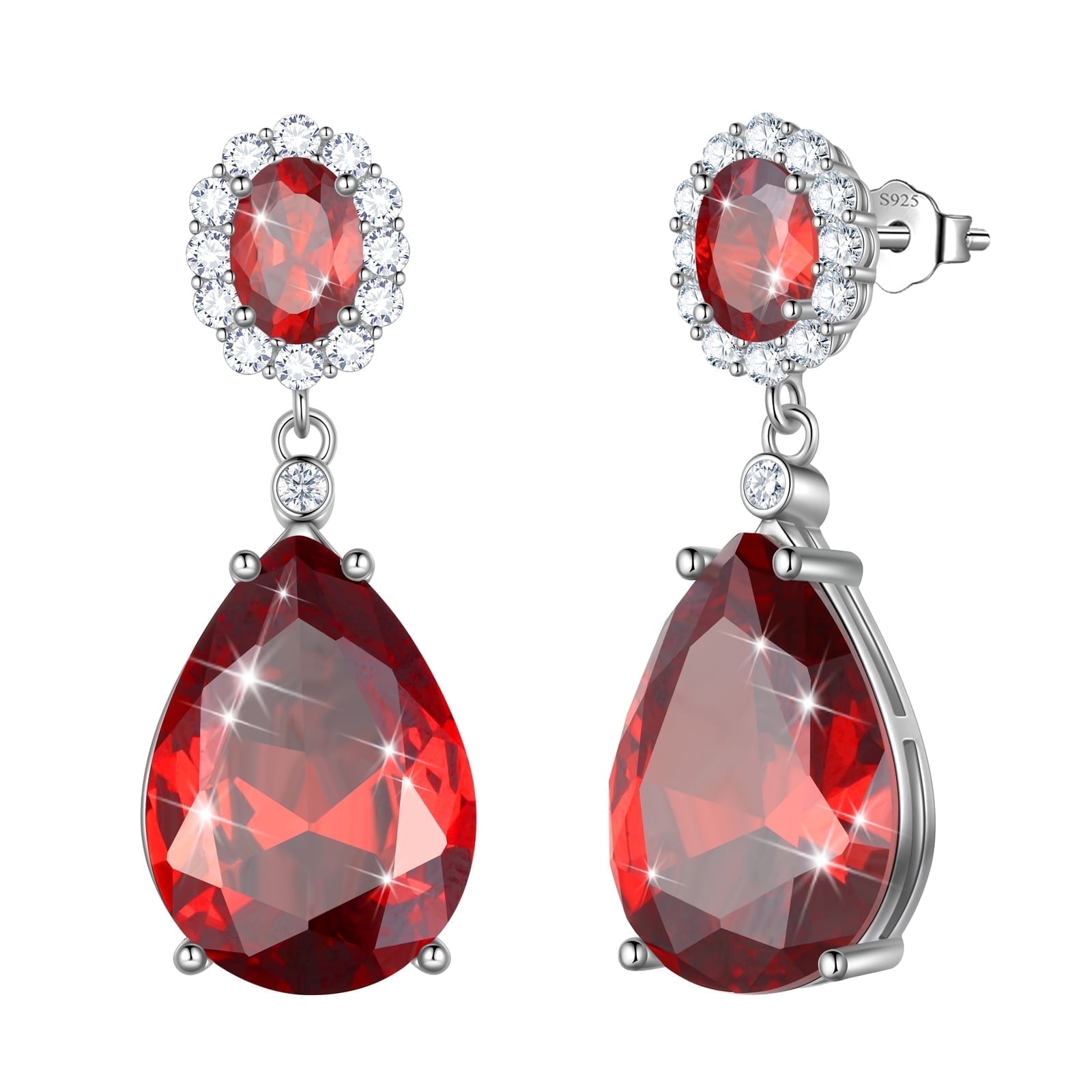 Juwaliy 10Ct Teardrop Dangle Earring Women Garnet January Birthstone Earring Jewelry 925 Sterling Silver Mom Grandma Christmas Valentine Birthday Gift