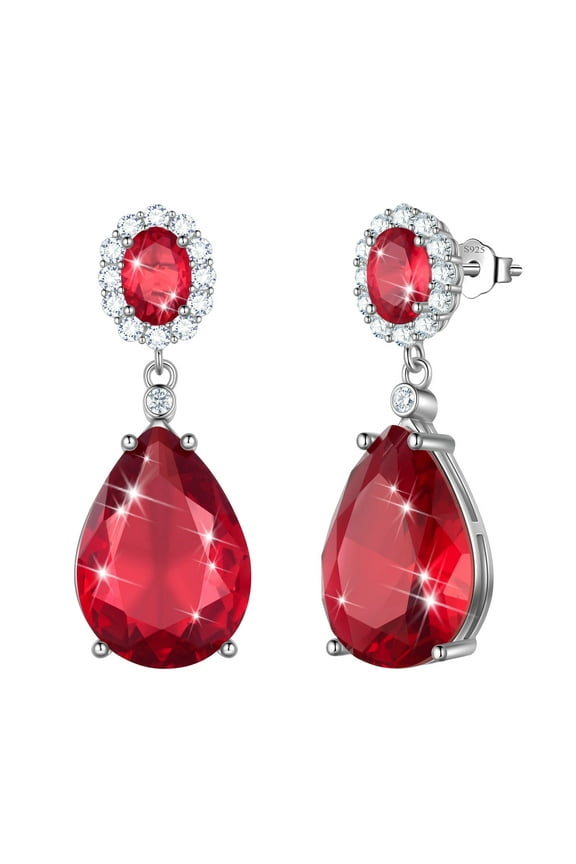 10Ct Teardrop Dangle Women Earring 925 Sterling Silver Red July Birthstone Ruby Earring Jewelry Mother Birthday Valentine's Day Gift