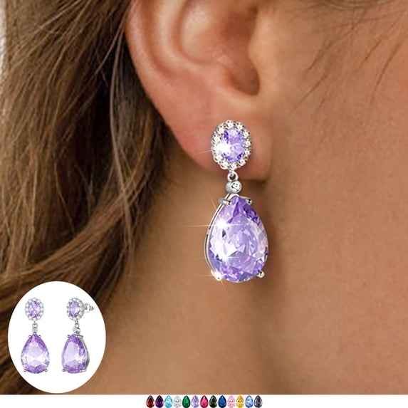Juwaliy Women Teardrop Dangle Earring 925 Sterling Silver Purple June Birthstone Alexandrite Earring Jewelry Birthday Mother's Day Gift