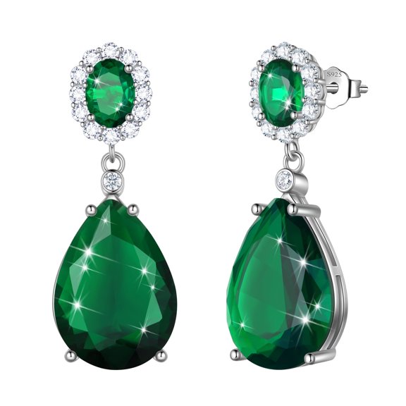 Juwaliy 10Ct Women Teardrop Dangle Earrings May Birthstone Emerald Green 925 Sterling Silver Jewelry Mom Grandma Birthday Mother's Day Gift
