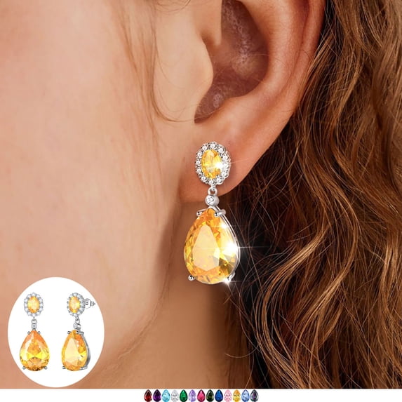Juwaliy Women Teardrop Earrings 925 Sterling Silver November Birthstone Dangle Earrings Citrine Yellow 925 Sterling Silver Jewelry Christmas Birthday Gift for Mother