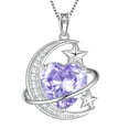 thumbnail image 1 of Juwaliy 13MM Women Moon and Star Necklace Heart June Birthstone 925 Sterling Silver Celestial Pendant Purple Alexandrite Jewelry Christmas Birthday Valentines Gift for Her/Wife/Mom, 1 of 10