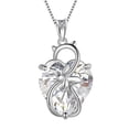 thumbnail image 1 of Juwaliy 15MM Women Cat Necklace Heart April Birthstone 925 Sterling Silver Pendant Diamond Crystal Butterfly Jewelry Birthday Gift for Cat Lover, 1 of 9