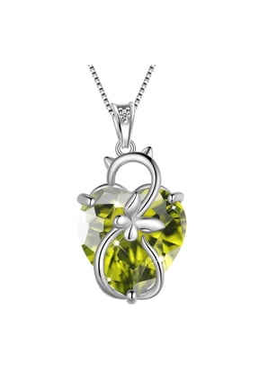 Women Cat Necklace Heart August Birthstone 925 Sterling Silver Pendant Butterfly Green Peridot Jewelry Mom Christmas Birthday Gift