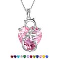 thumbnail image 1 of Juwaliy Women Cat Necklace 925 Sterling Silver Heart October Birthstone Pendant Pink Tourmaline Butterfly Jewelry Mother Christmas Valentines Day Gift, 1 of 11
