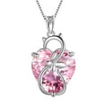thumbnail image 1 of Juwaliy 15MM Women Cat Necklace Heart October Birthstone 925 Sterling Silver Pendant Pink Tourmaline Butterfly Jewelry Mother Birthday Valentine's Day Gift, 1 of 9