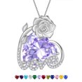 thumbnail image 1 of Juwaliy 13MM Rose Heart Women Necklace June Birthstone Silver Plated Flower Love Pendant Purple Alexandrite Jewelry Mom Christmas Valentines Birthday Gift, 1 of 12