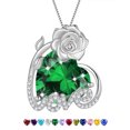 thumbnail image 1 of Juwaliy 13MM Rose Heart Women Necklace May Birthstone Silver Plated Flower Love Pendant Green Emerald Jewelry Christmas Birthday Mothers Day Gift for Wife, 1 of 12