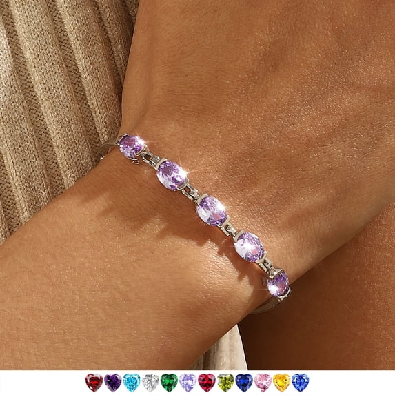 Juwaliy 18K White Gold Plated Oval Tennis Bracelets for Women,June Birthstone Bracelet Alexandrite Jewelry Birthday Valentines Day Gift for Girlfriend