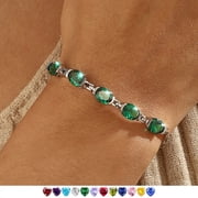 Juwaliy 18K White Gold Plated Oval Tennis Bracelets for Women,May Birthstone Bracelet Green Emerald Mom Jewelry Birthday Mother's Day Gifts Idea