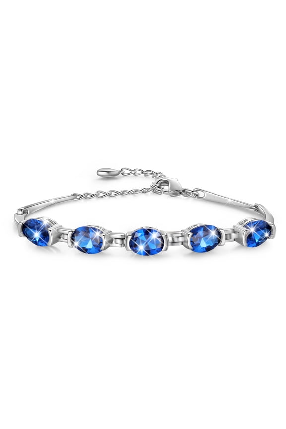 18K White Gold Plated Oval Tennis Bracelets for Women,September Birthstone Bracelet Blue Sapphire Jewelry Mom Valentines Mothers Day Gift Idea
