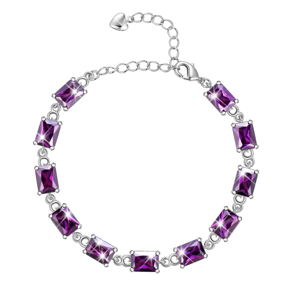 Juwaliy 18K White Gold Plated Tennis Bracelets for Women,February Birthstone Bracelet Purple Amethyst Mother Jewelry Birthday Valentines Gift for Her