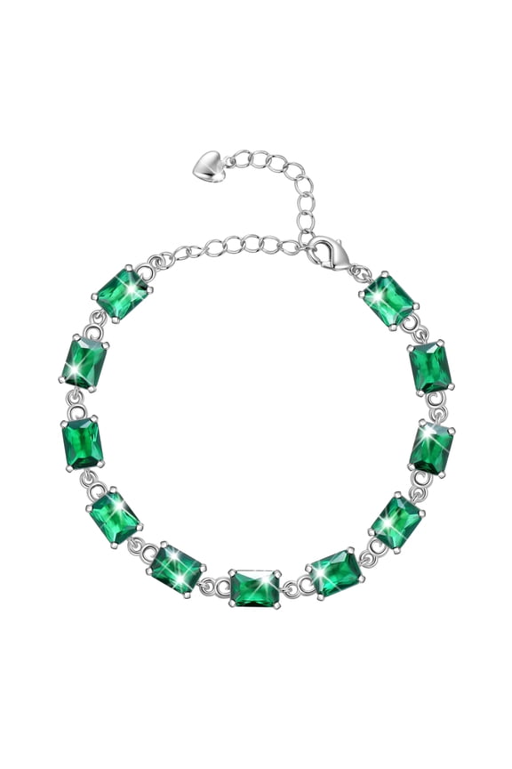 18K White Gold Plated Tennis Bracelets for Women,May Birthstone Bracelet Green Emerald Jewelry Birthday Mother's Day Gifts for Mom/Grandma