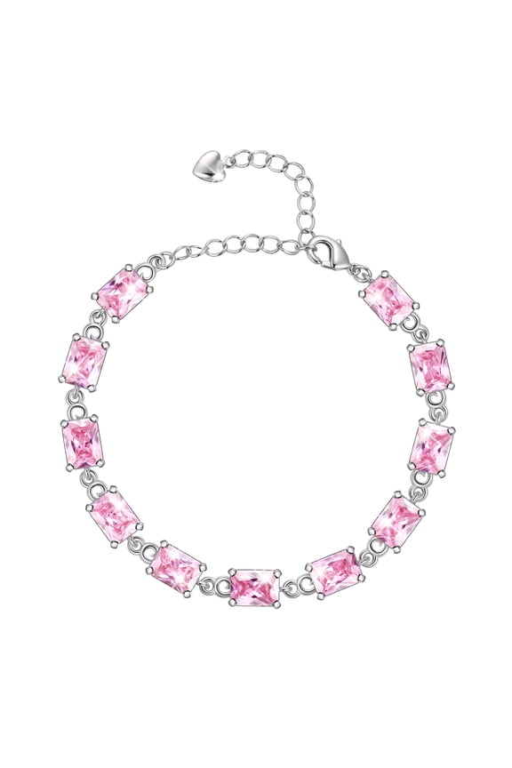 18K White Gold Plated Tennis Bracelets for Women,October Birthstone Bracelet Pink Tourmaline Jewelry Valentines Mother's Day Gifts for Mom