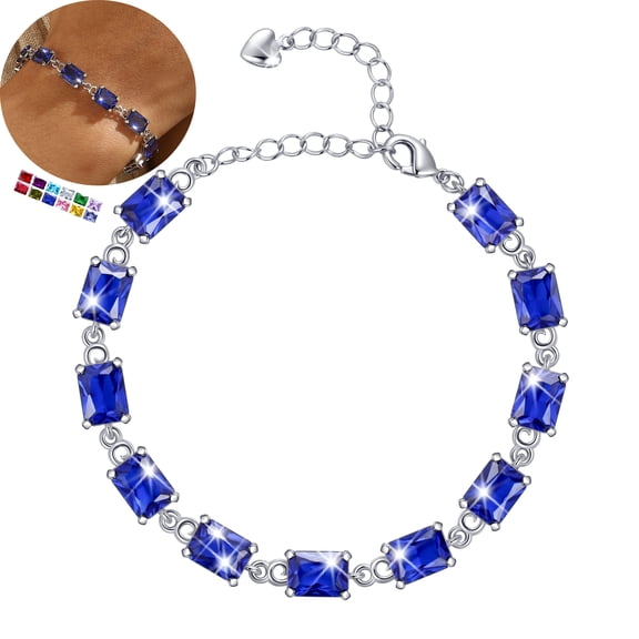 Juwaliy 18K White Gold Plated Tennis Bracelets for Women,September Birthstone Bracelet Blue Sapphire Jewelry Mom Valentines Mothers Day Gift Idea