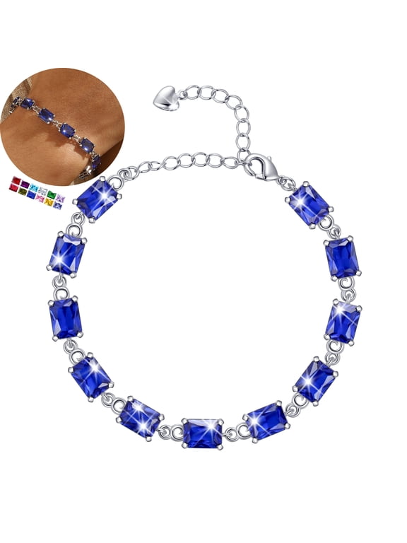 18K White Gold Plated Tennis Bracelets for Women,September Birthstone Bracelet Blue Sapphire Jewelry Mom Valentines Mothers Day Gift Idea